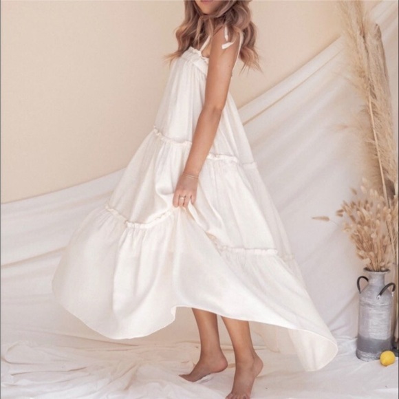 &merci Dresses & Skirts - &merci Cream Tiered Ruffle Maxi Dress Sz L Very Flowy Beachy Boho Cottagecore